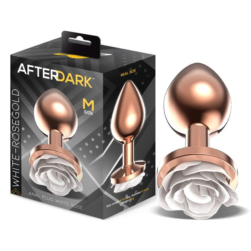 Dop anal metal rose gold cu baza trandafir alb marimea M