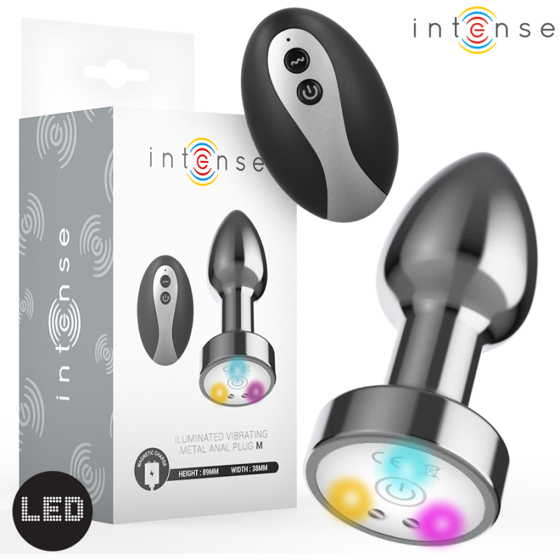 Dop anal INTENSE – METAL, vibrant, mărimea M, cu lumini LED