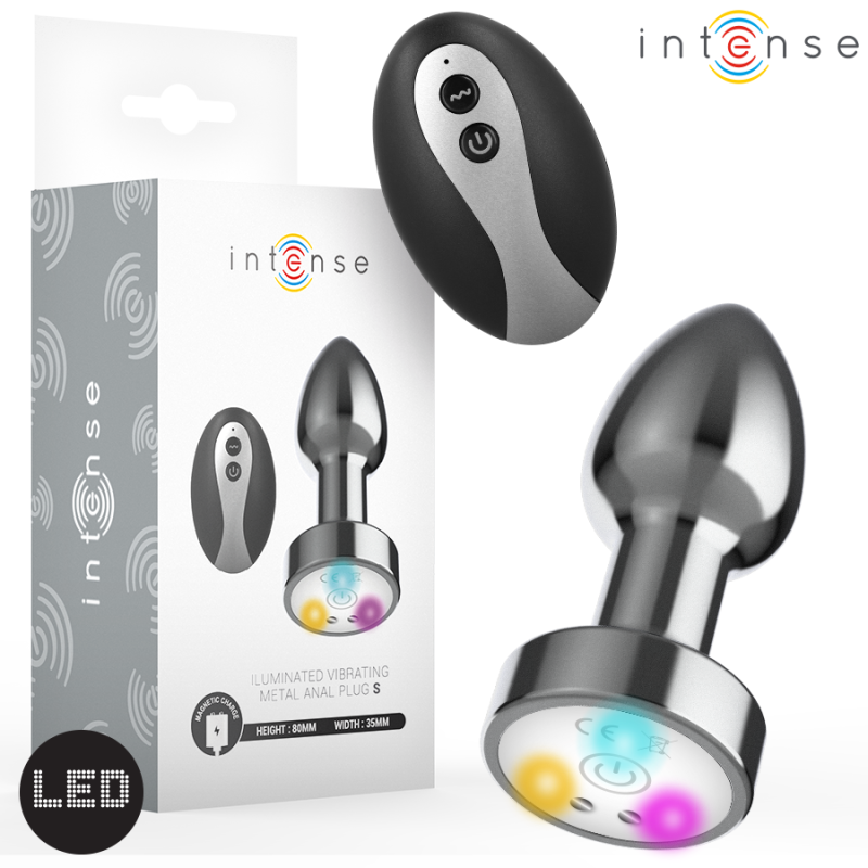 Dop anal metalic vibrator cu LED și telecomandă, mărimea S – Intense