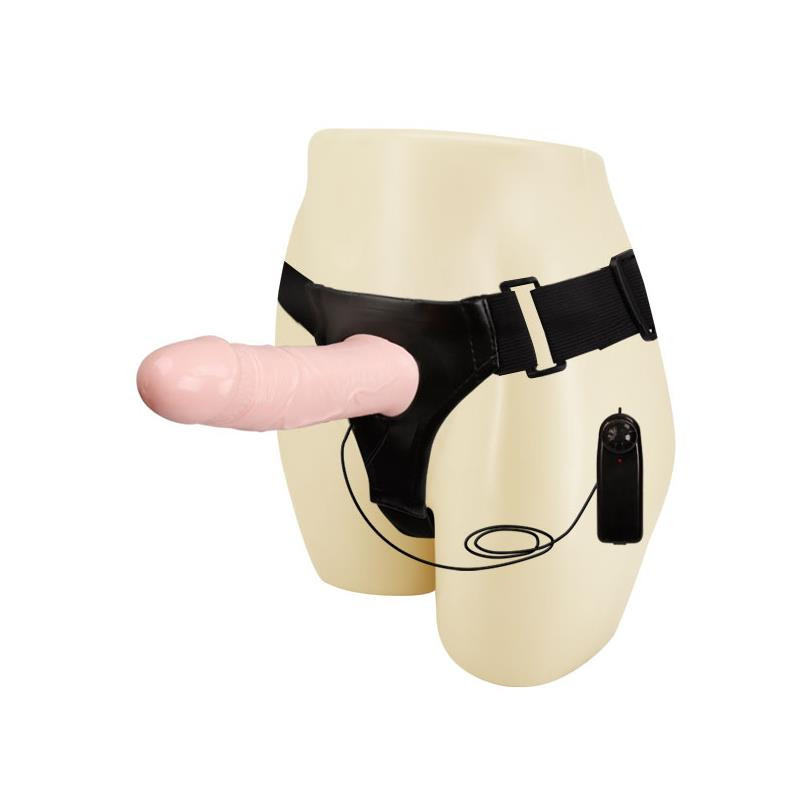 Strap-on BAILE with Vibrating Ham, cu dildo vibrator hollow, 17 cm