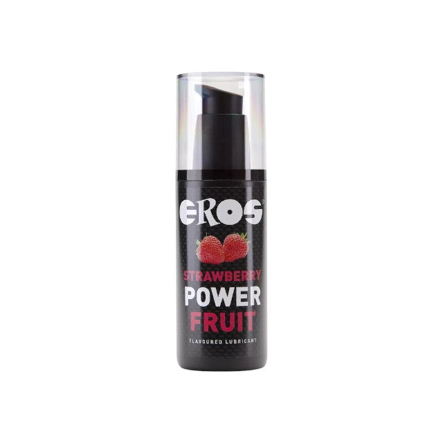 Lubrifiant cu aromă EROS Strawberry Power Fruit, pe bază de apă, compatibil cu prezervative și jucării erotice, aromă căpșuni, 125 ml