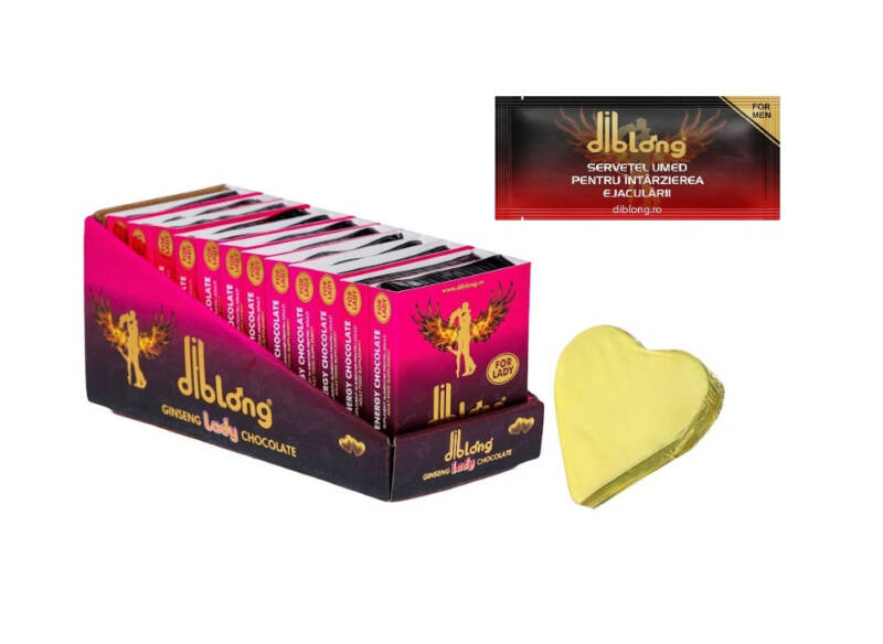 SET: Diblong Energy Chocolate for Lady – supliment alimentar pentru femei pe bază de ciocolată, cu plante care susțin sănătatea sexuală și recăpătarea energiei, 12 x 24g + Diblong Delay Wipe – Default Title