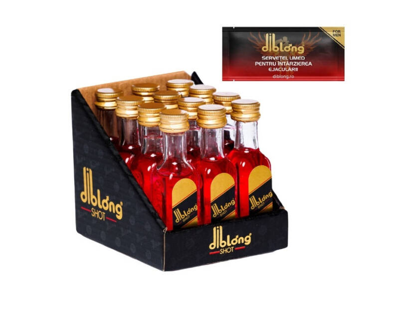 SET: Diblong Energy Shot – supliment alimentar pentru bărbați, cu îndulcitori, sub formă de băutură energizantă care ajută la menținerea sănătății sexuale și a funcției erectile, 12 buc x 30 ml + Diblong Delay Wipe – Default Title