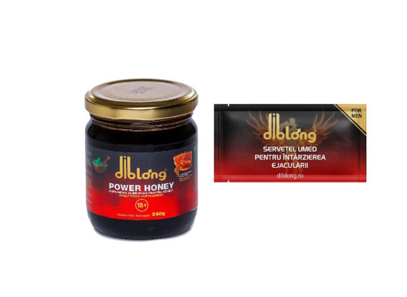 SET: Diblong Power Honey – supliment alimentar pentru adulți cu miere și asocieri de plante care susțin sănătatea sexuală și funcția de reproducere, 240 g + Diblong Delay Wipe – Default Title
