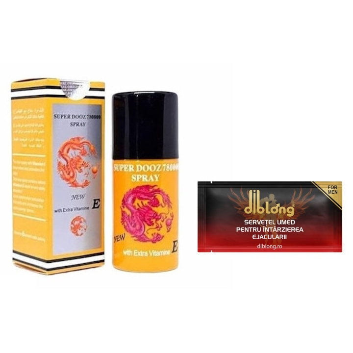 SET: Spray concentrat Super Dooz 78000, poate ajuta la intarzierea ejacularii, 45 ml + 1 Diblong Delay Wipe – Default Title