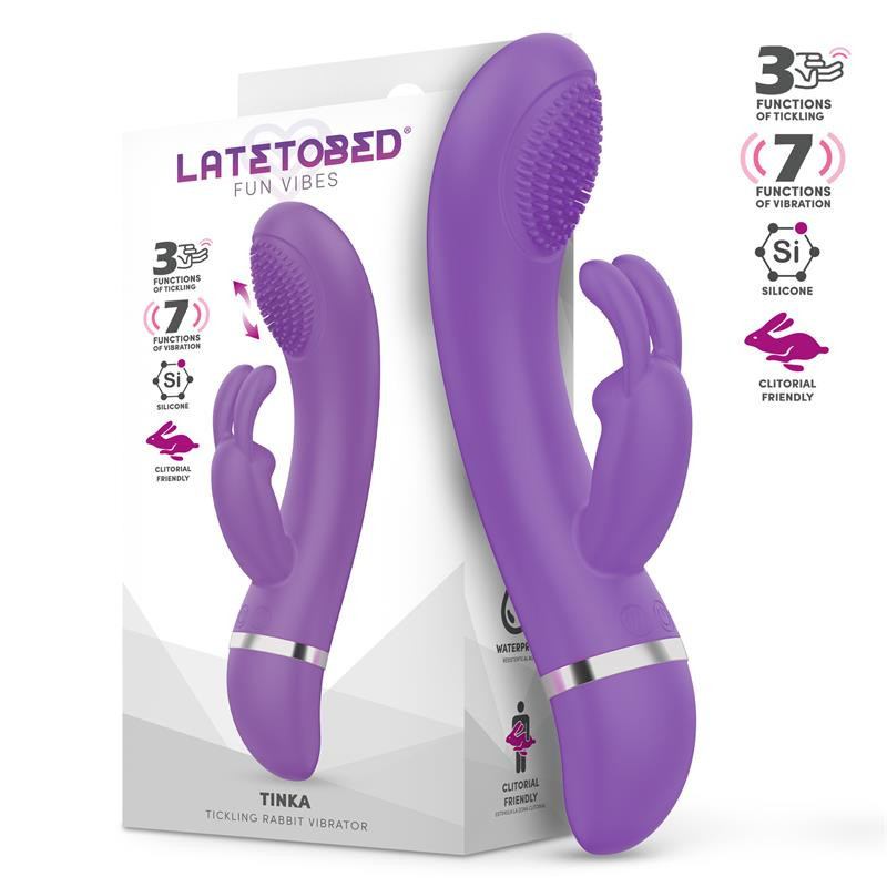 Vibrator LATETOBED Tinka Tickling, rabbit, mov, cu 3 funcții Tickling