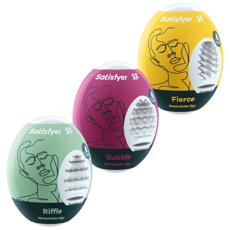 SATISFYER – 3 MASTURBATOR EGGS RIFFLE, BUBBLE & FIERCE – Default Title