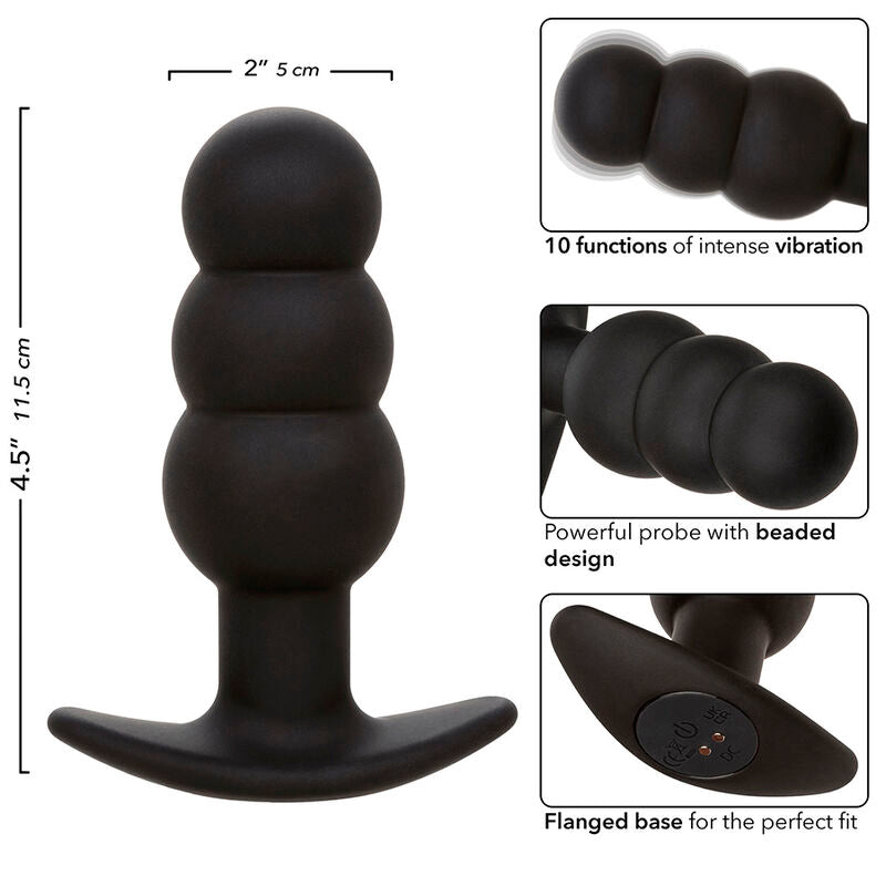 CALEXOTICS – ROCK BOTTOM BEADED ANAL PLUG 10 VIBRATIONS SILICONE BLACK – Default Title