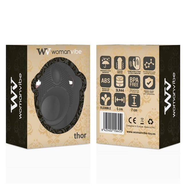Inel vibrator WOMANVIBE – Thor, atasabil penisului, pentru stimularea clitorisului, silicon, negru