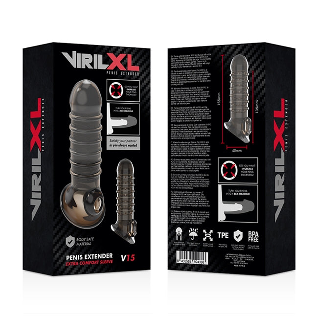 Manson VIRILXL – V15 pentru extensia penisului, din silicon, 13.5 cm, negru