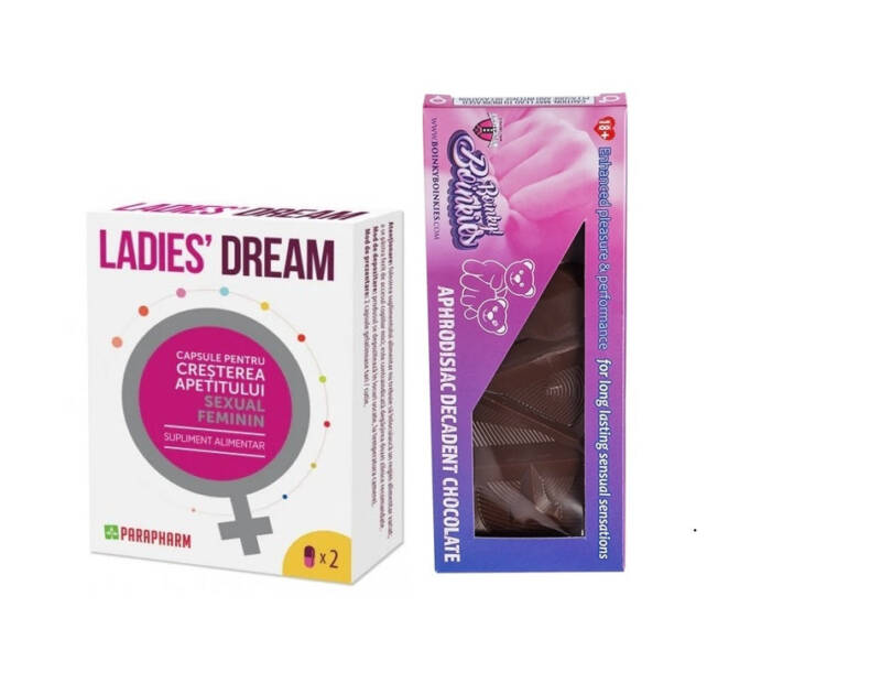 SET: Capsule LADIES DREAM, cresterea apetitului sexual si libidoului feminin, 2 capsule + Boinky, Ciocolată premium Love cu efect afrodisiac, 1 buc – Default Title