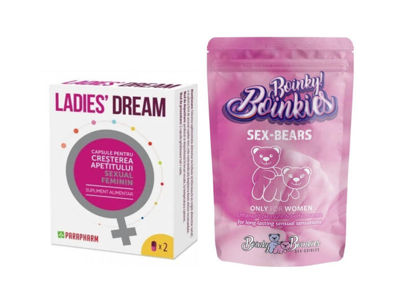SET: Capsule LADIES DREAM, cresterea apetitului sexual si libidoului feminin, 2 capsule + Boinky, jeleuri afrodisiace Ursuleti Lady, 1 cutie x 6 buc – Default Title