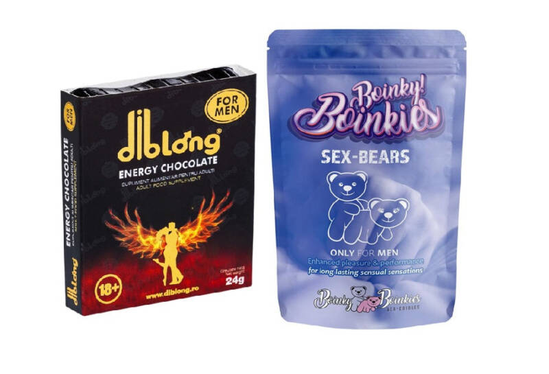 SET: Diblong Energy Chocolate For Men – supliment alimentar pentru bărbați pe bază de ciocolată, cu plante care susțin sănătatea sexuală și funcția erectilă, 24g + Boinky – Jeleuri afrodisiace Ursuleti – Gummy Sex Bears, 6 portii – Default Title