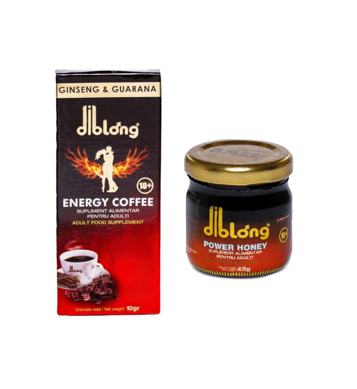 SET: Diblong Energy Coffee – supliment alimentar pentru bărbați, formula de cafea instant cu plante care susțin sănătatea sexuală și funcția erectilă, 10g +1 Diblong Power Honey, 43g – Default Title