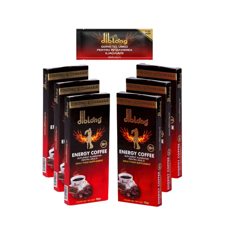 SET: Diblong Energy Coffee – supliment alimentar pentru bărbați, formula de cafea instant cu plante care susțin sănătatea sexuală și funcția erectilă, 6 buc x 10 g + Diblong Delay Wipe – Default Title