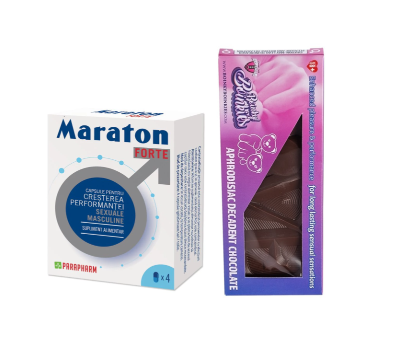 SET: MARATON FORTE, cresterea performantei sexuale barbati, 4 capsule + Boinky, Ciocolată premium cu efect afrodisiac – unisex, 75 g – Default Title