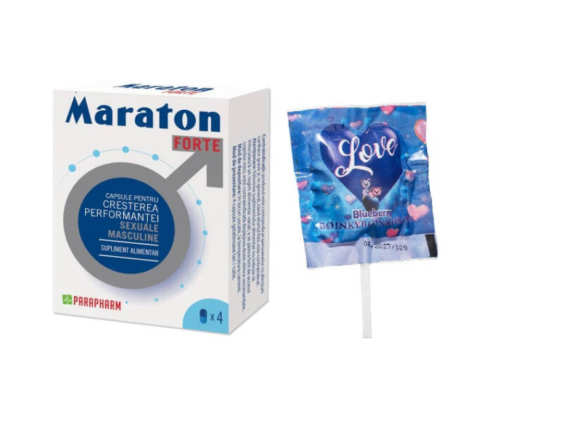 SET: MARATON FORTE, cresterea performantei sexuale barbati, 4 capsule + Boinky Lollipop Blue –  Acadea cu efect afrodisiac, aromă de afine, Ashwagandha și Maca, 1 buc – Default Title
